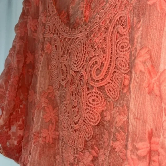 Charming Charlie gauzy lacy batwing peplum sheer top Sz L in orange - Picture 10 of 10